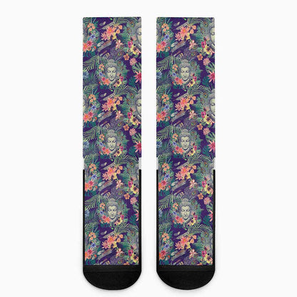 Tropical Buddha Print Crew Socks