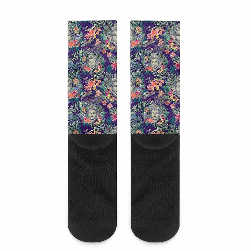 Tropical Buddha Print Crew Socks