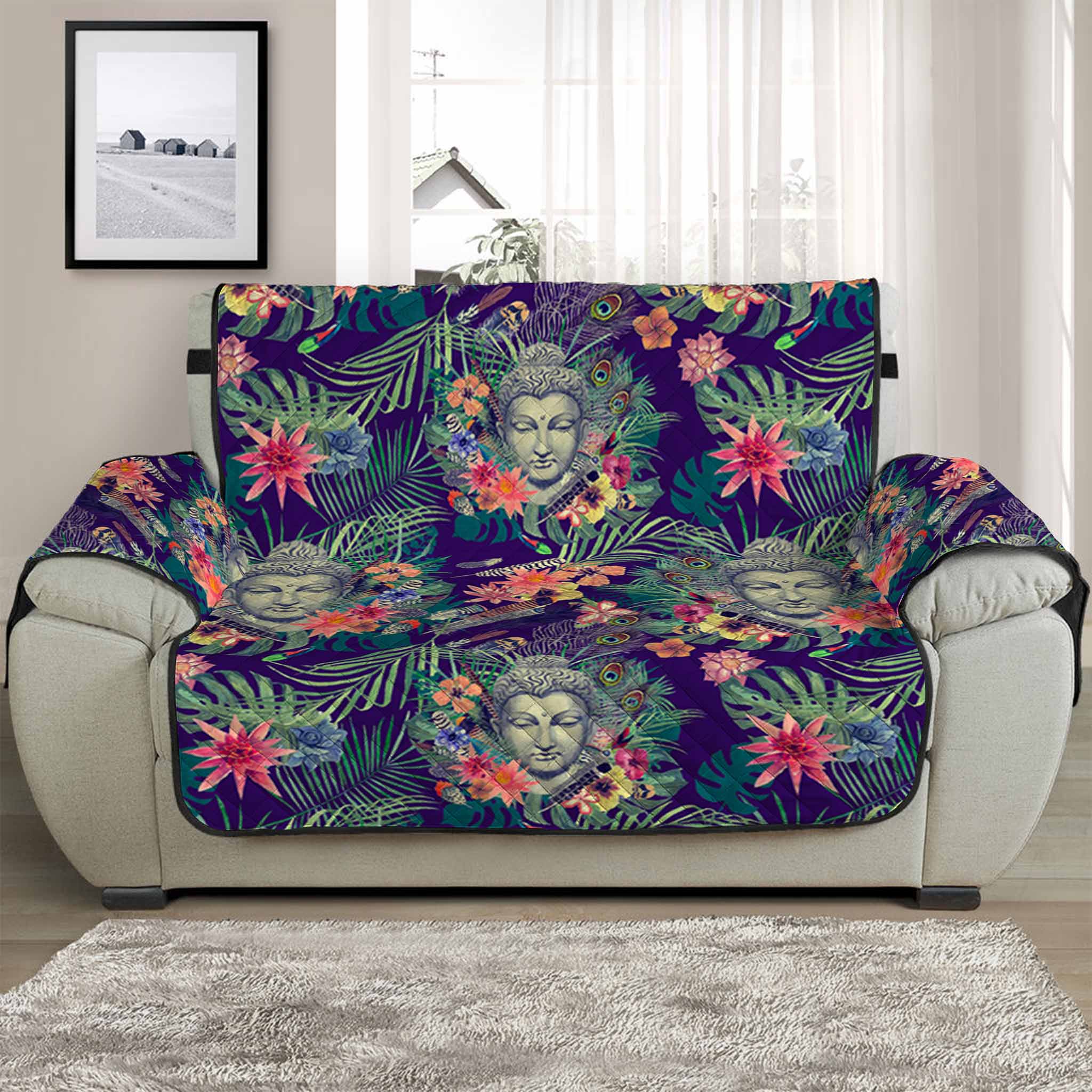 Tropical Buddha Print Half Sofa Protector