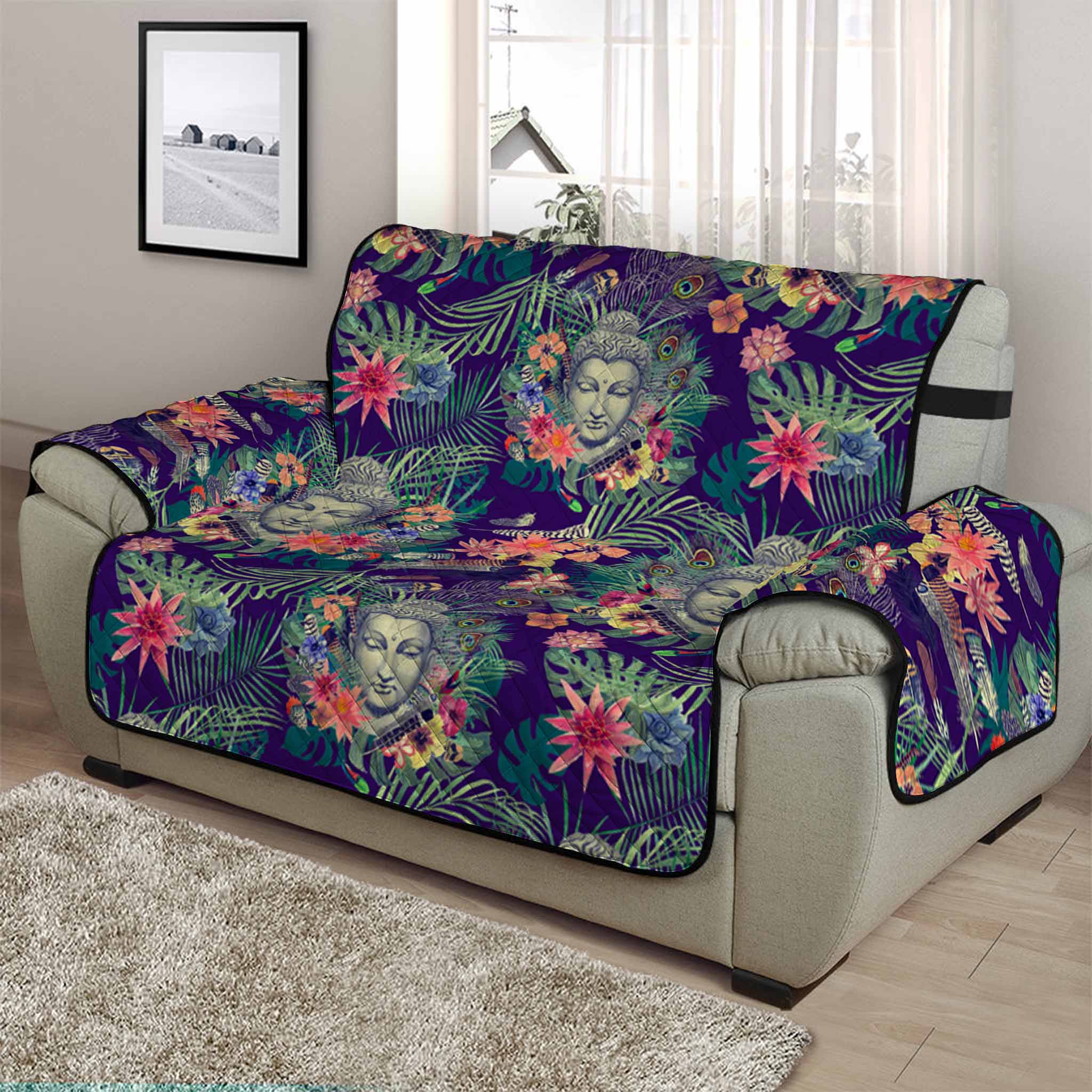 Tropical Buddha Print Half Sofa Protector