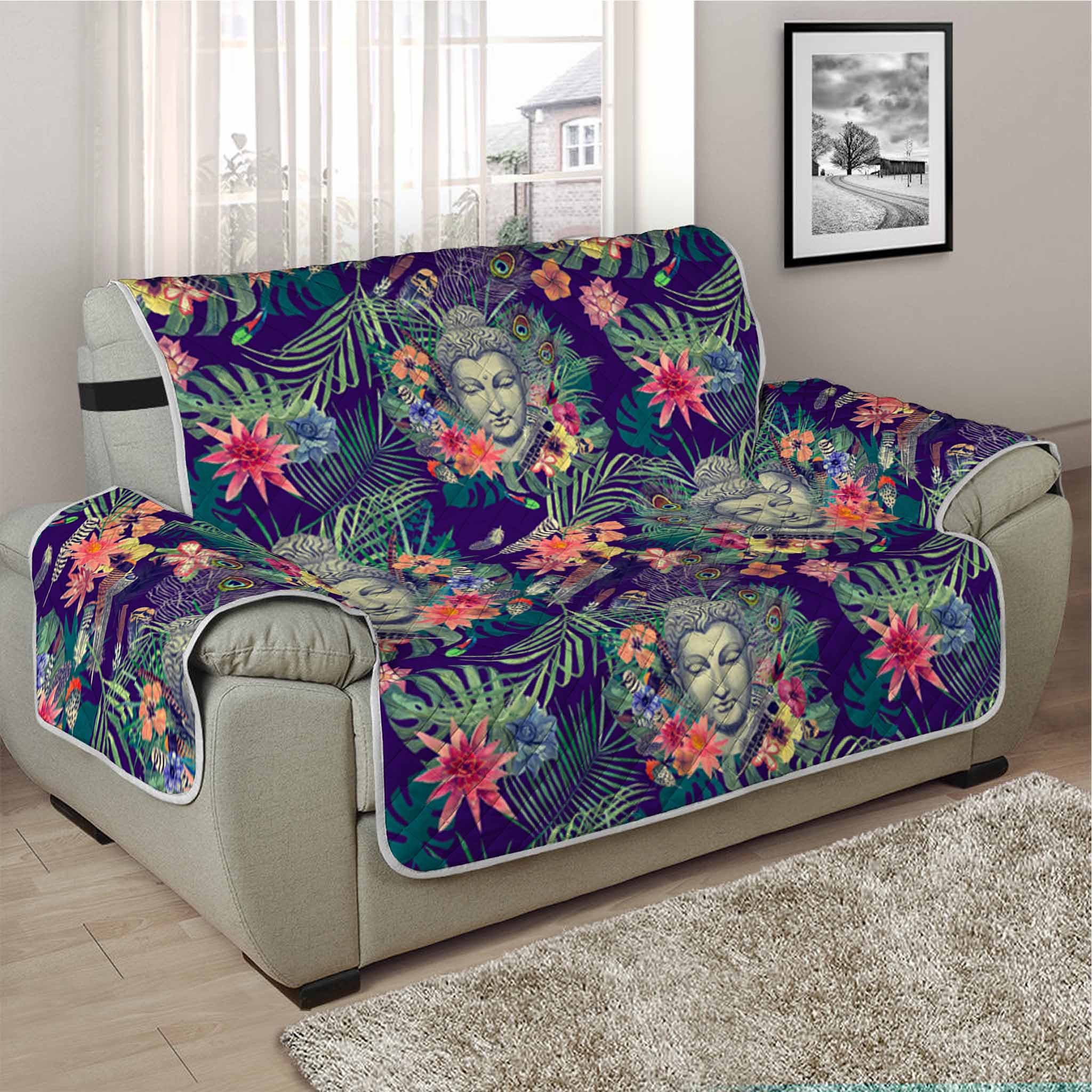 Tropical Buddha Print Half Sofa Protector