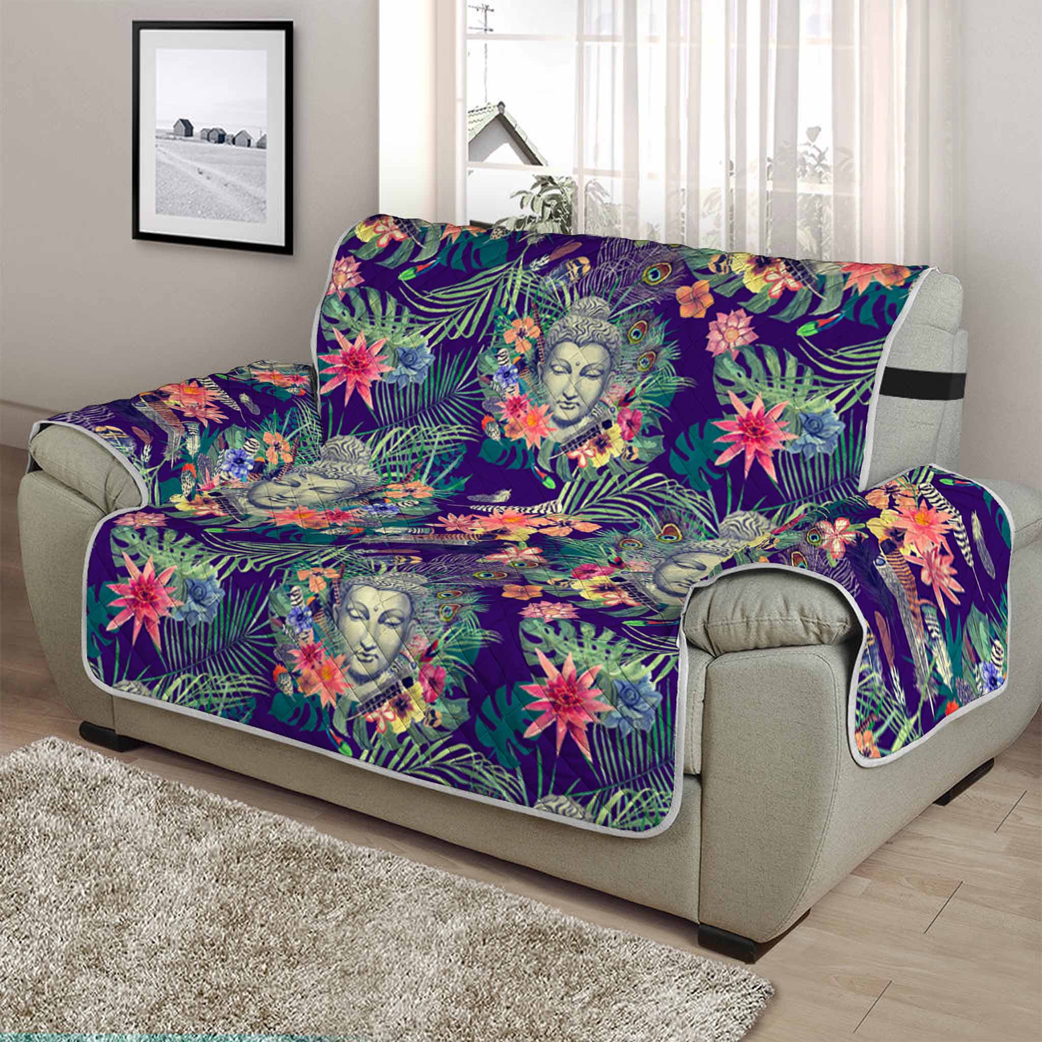 Tropical Buddha Print Half Sofa Protector