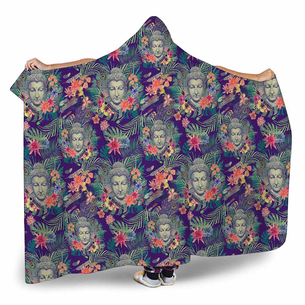 Tropical Buddha Print Hooded Blanket