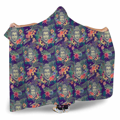 Tropical Buddha Print Hooded Blanket