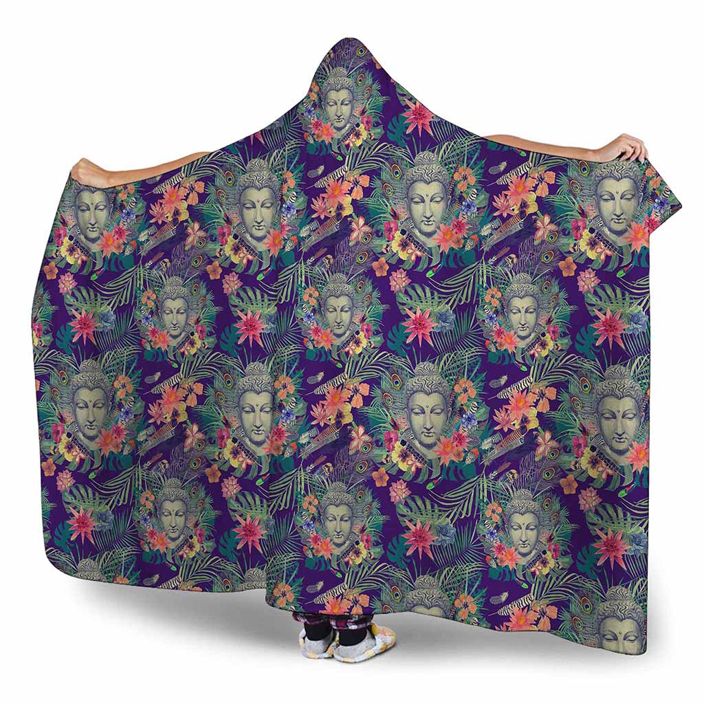 Tropical Buddha Print Hooded Blanket