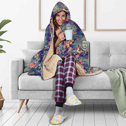 Tropical Buddha Print Hooded Blanket
