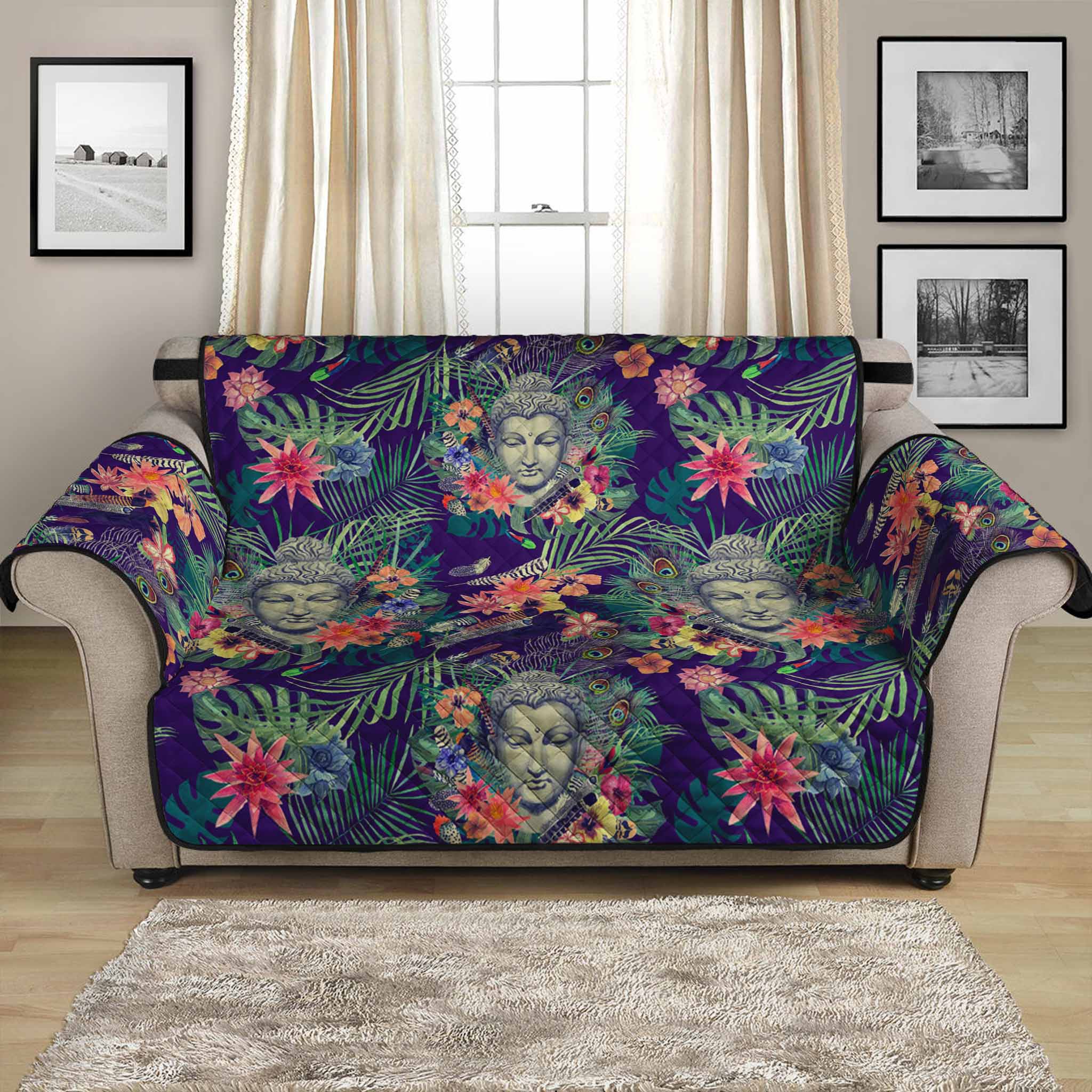 Tropical Buddha Print Loveseat Protector