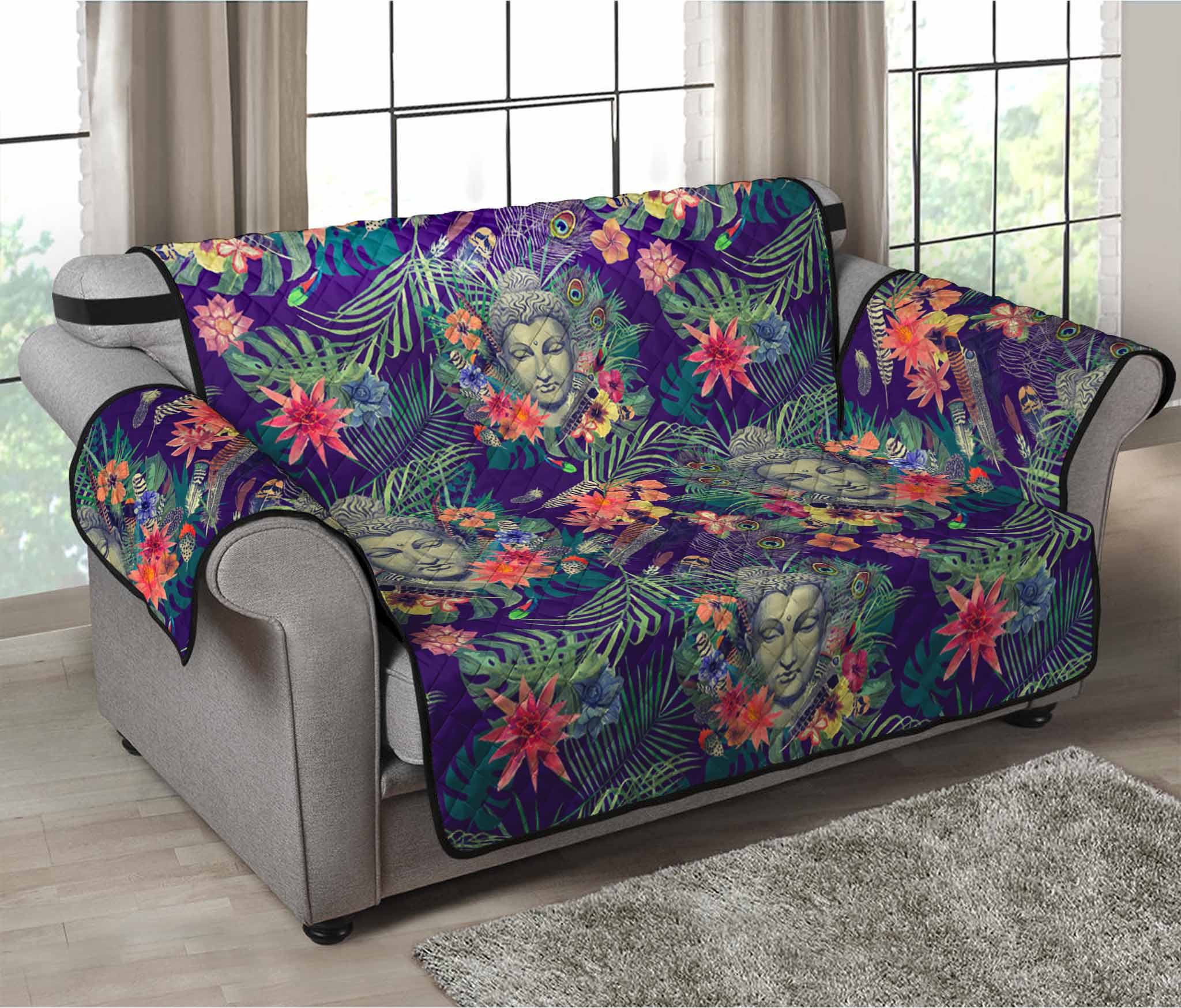 Tropical Buddha Print Loveseat Protector