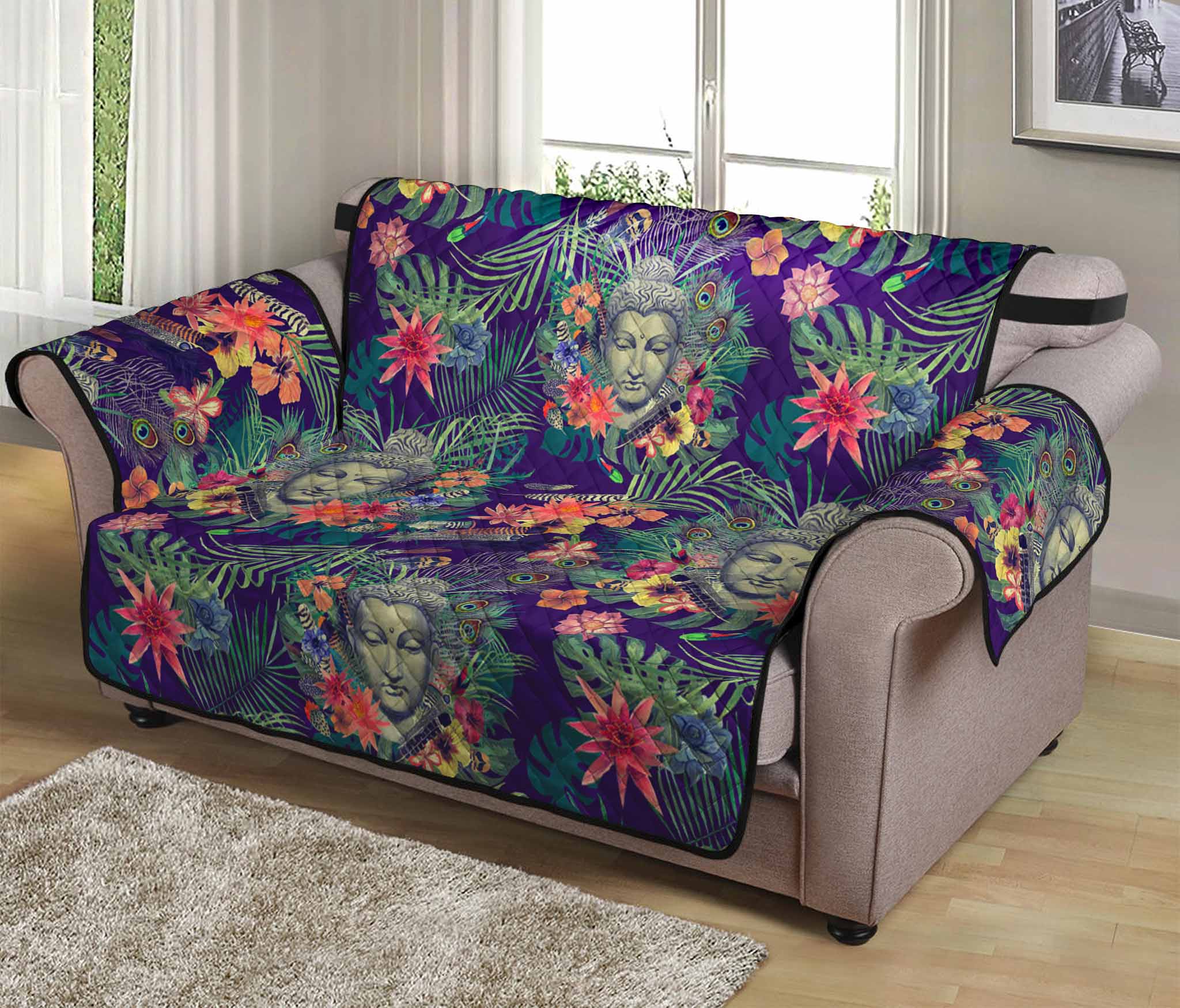 Tropical Buddha Print Loveseat Protector