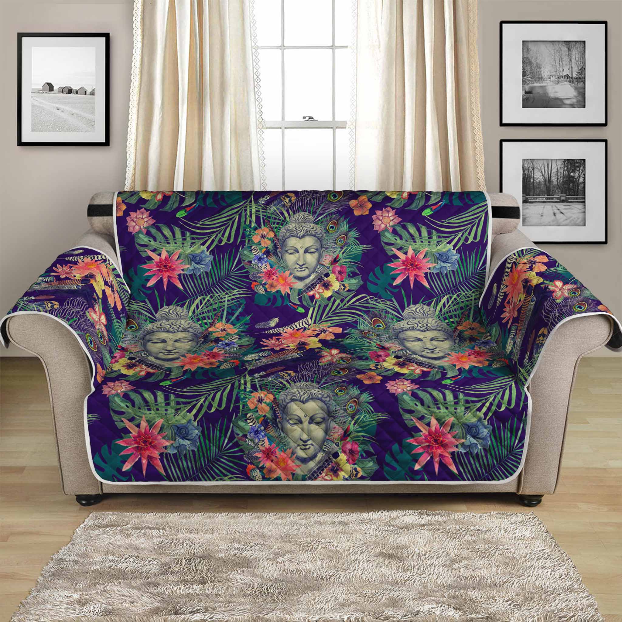 Tropical Buddha Print Loveseat Protector