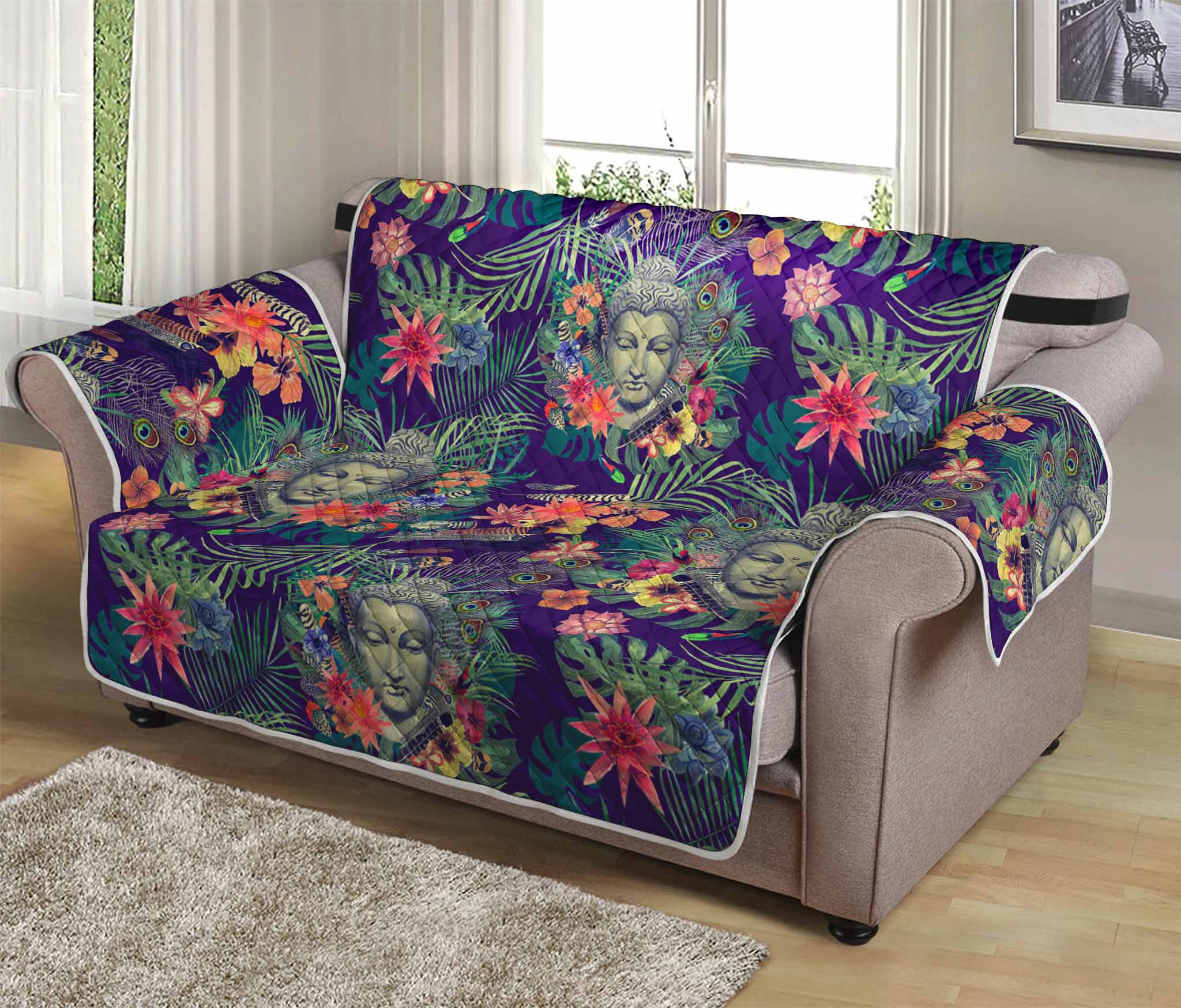 Tropical Buddha Print Loveseat Protector