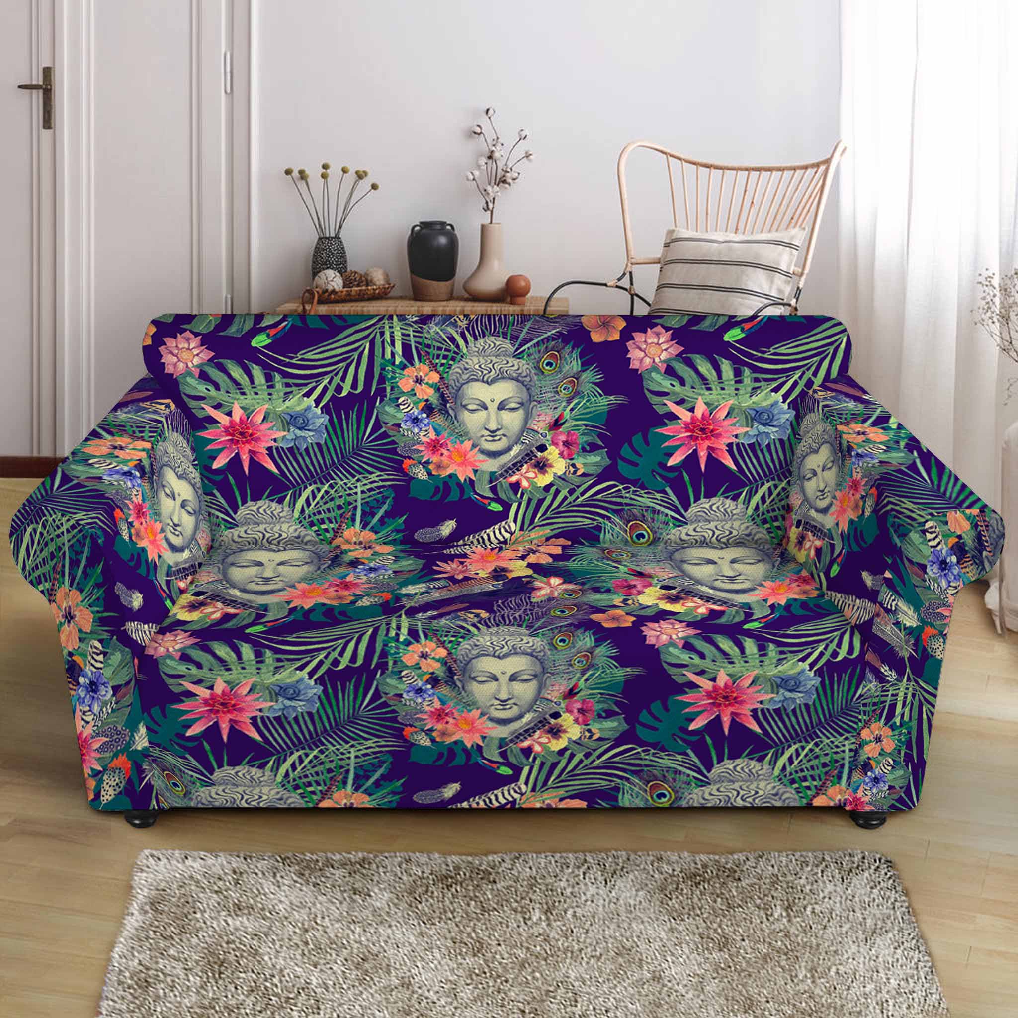 Tropical Buddha Print Loveseat Slipcover