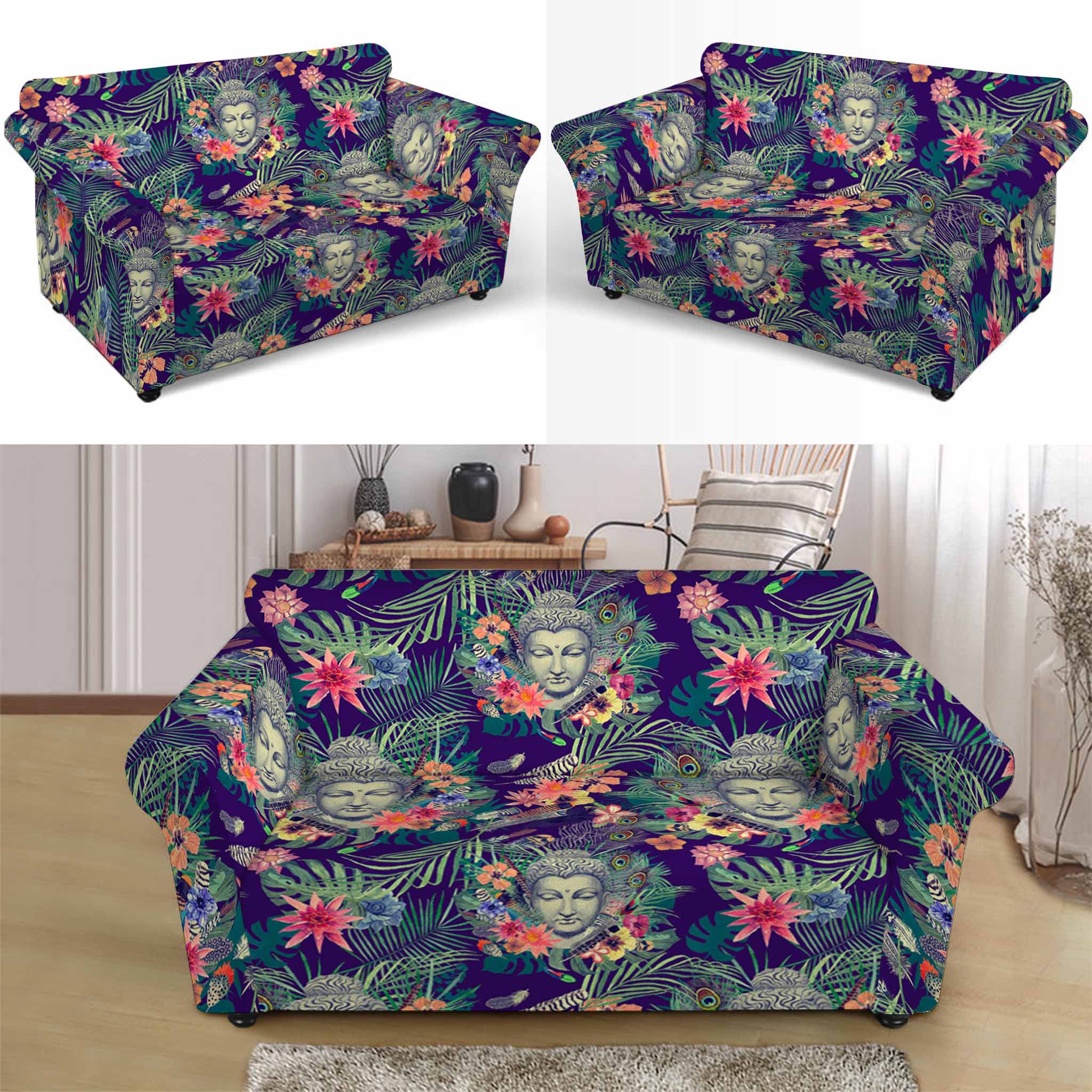 Tropical Buddha Print Loveseat Slipcover