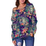 Tropical Buddha Print Off Shoulder Sweatshirt GearFrost