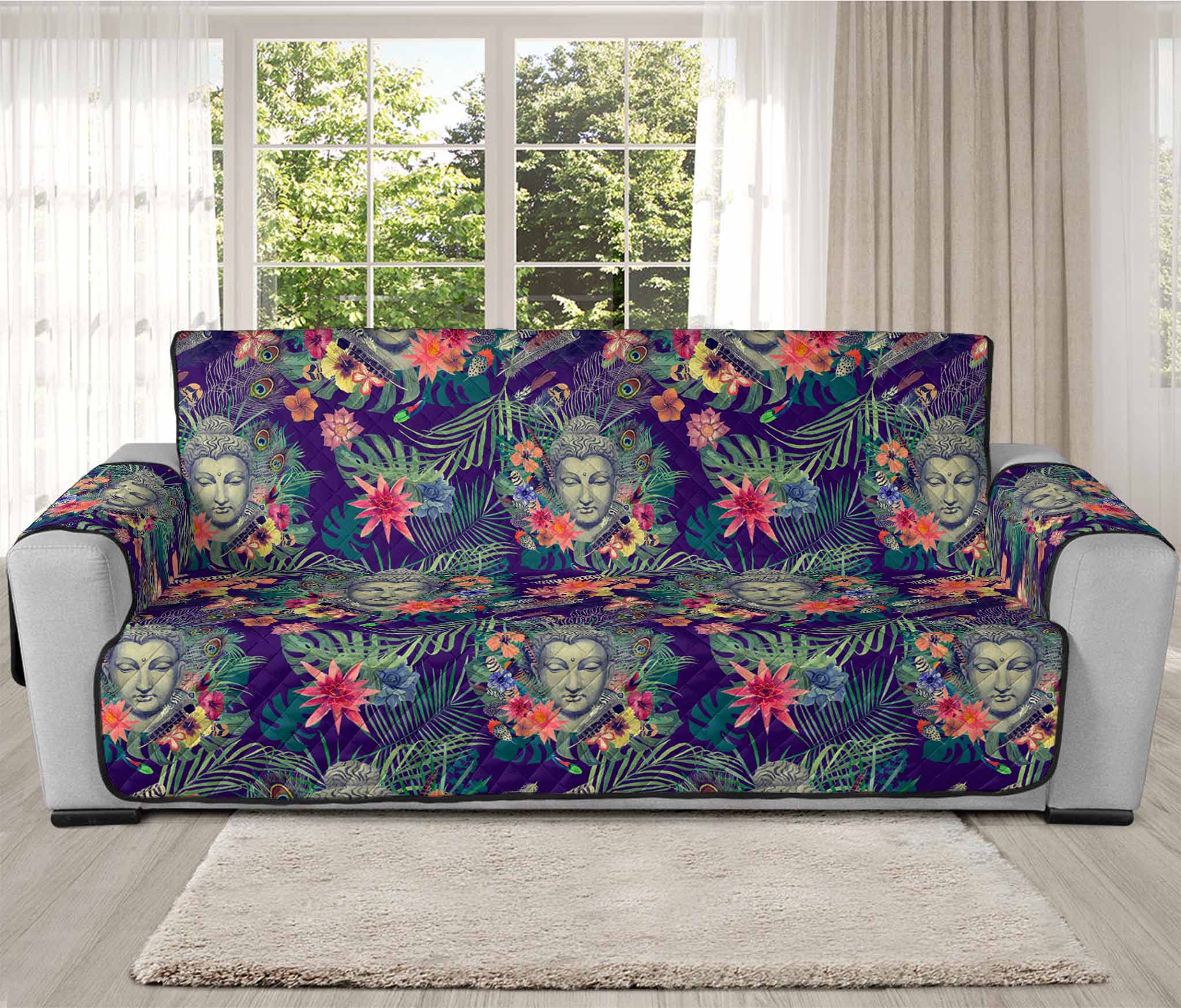 Tropical Buddha Print Oversized Sofa Protector