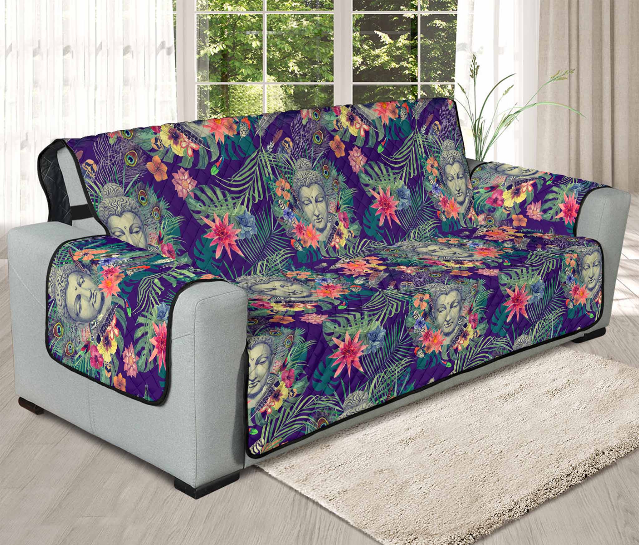 Tropical Buddha Print Oversized Sofa Protector