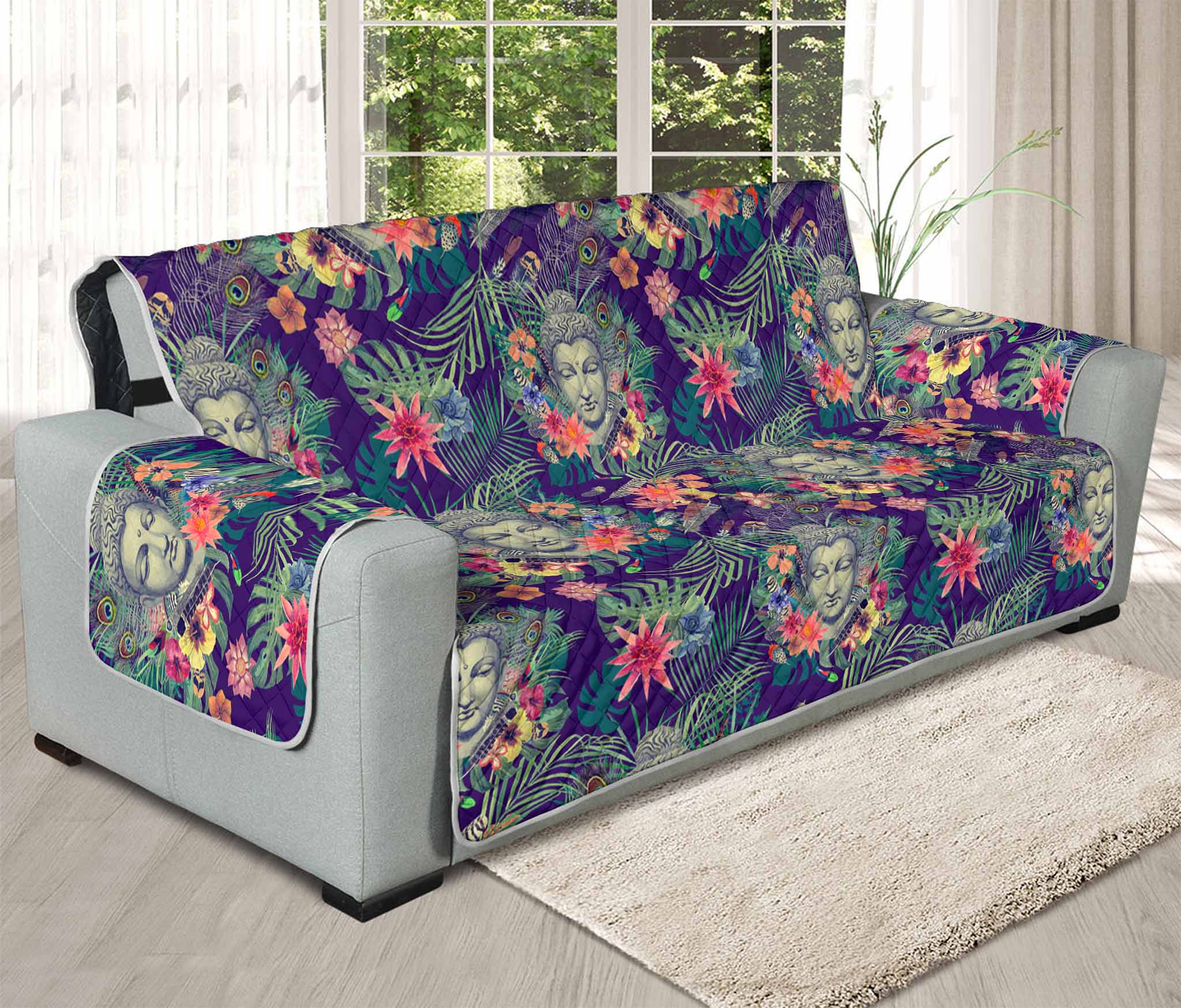 Tropical Buddha Print Oversized Sofa Protector