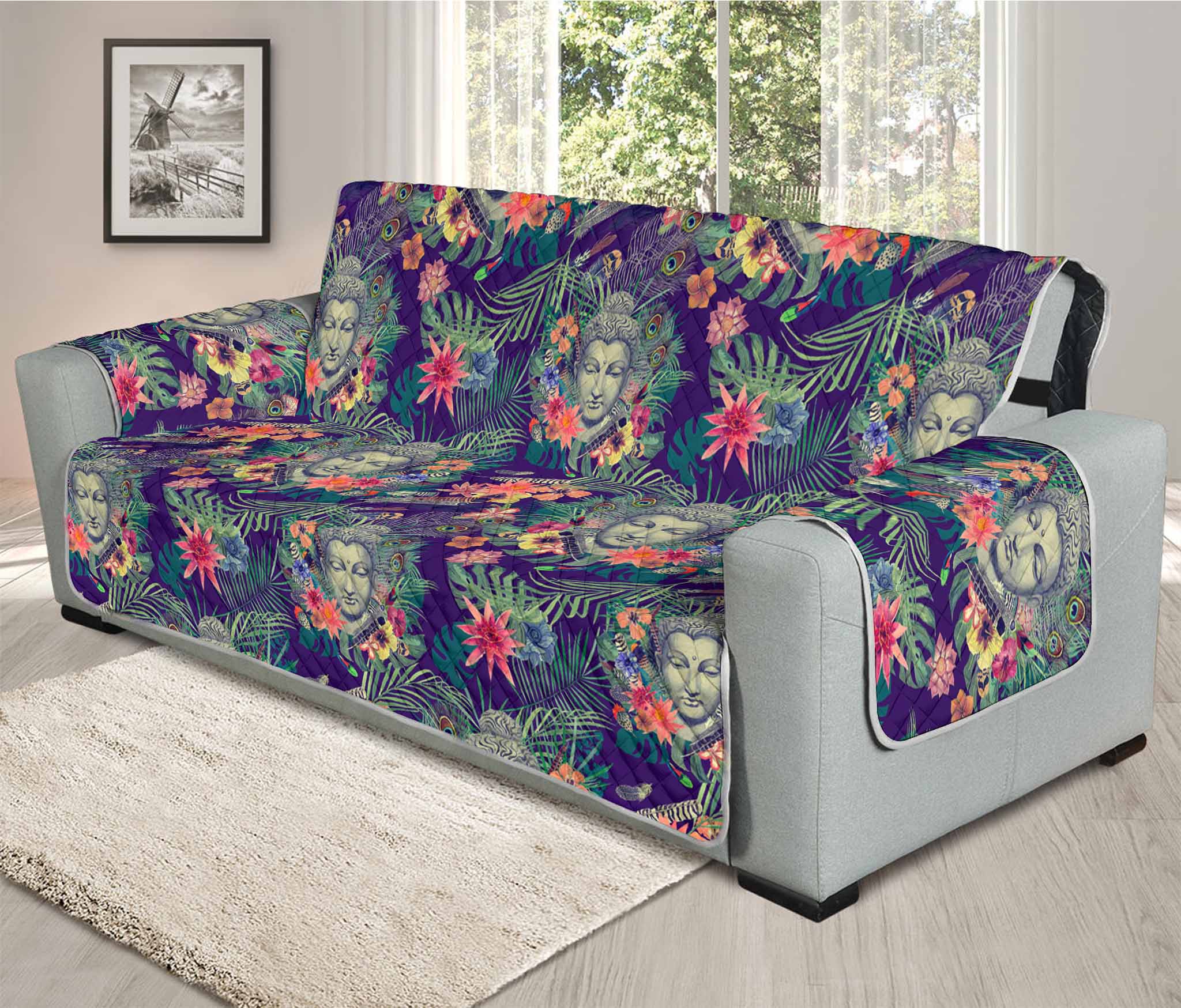 Tropical Buddha Print Oversized Sofa Protector