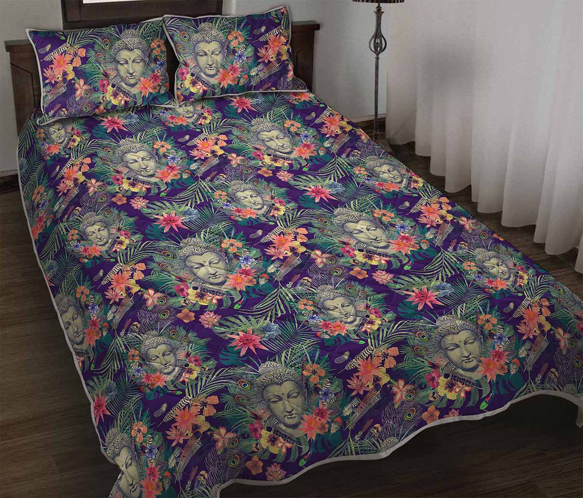 Tropical Buddha Print Quilt Bed Set