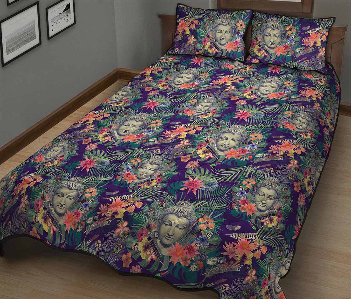 Tropical Buddha Print Quilt Bed Set