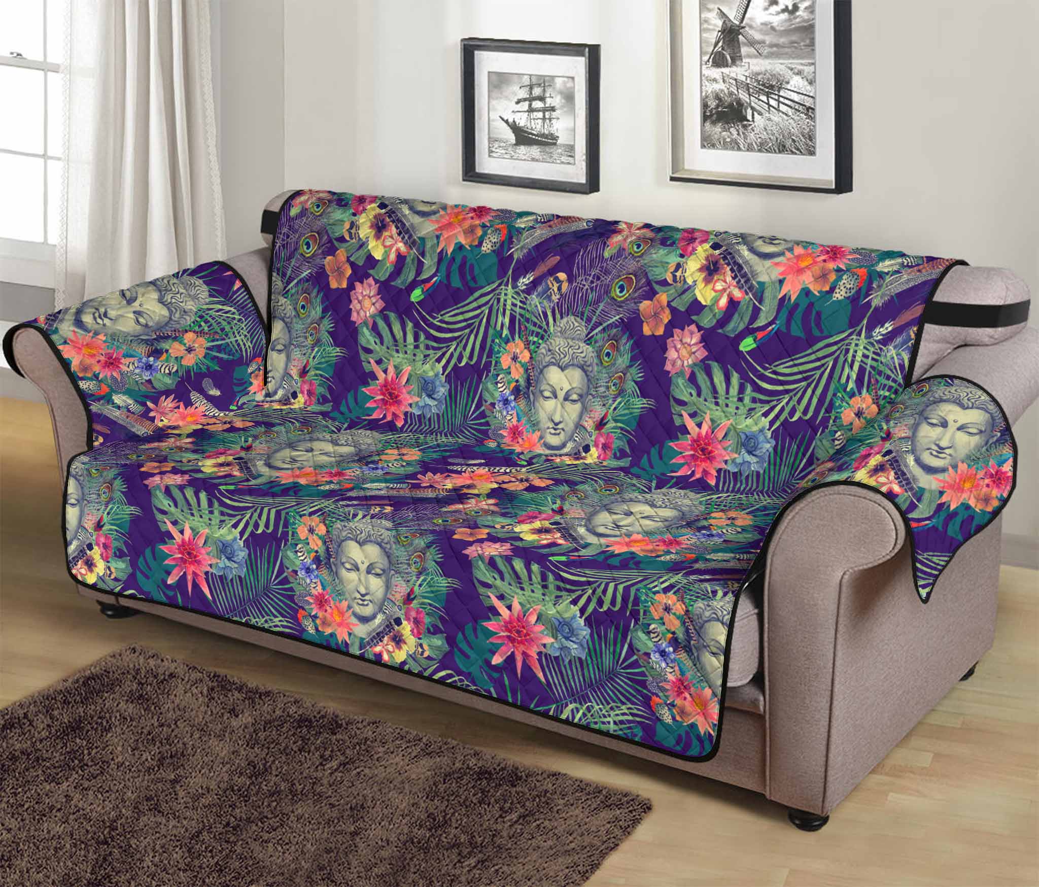 Tropical Buddha Print Sofa Protector