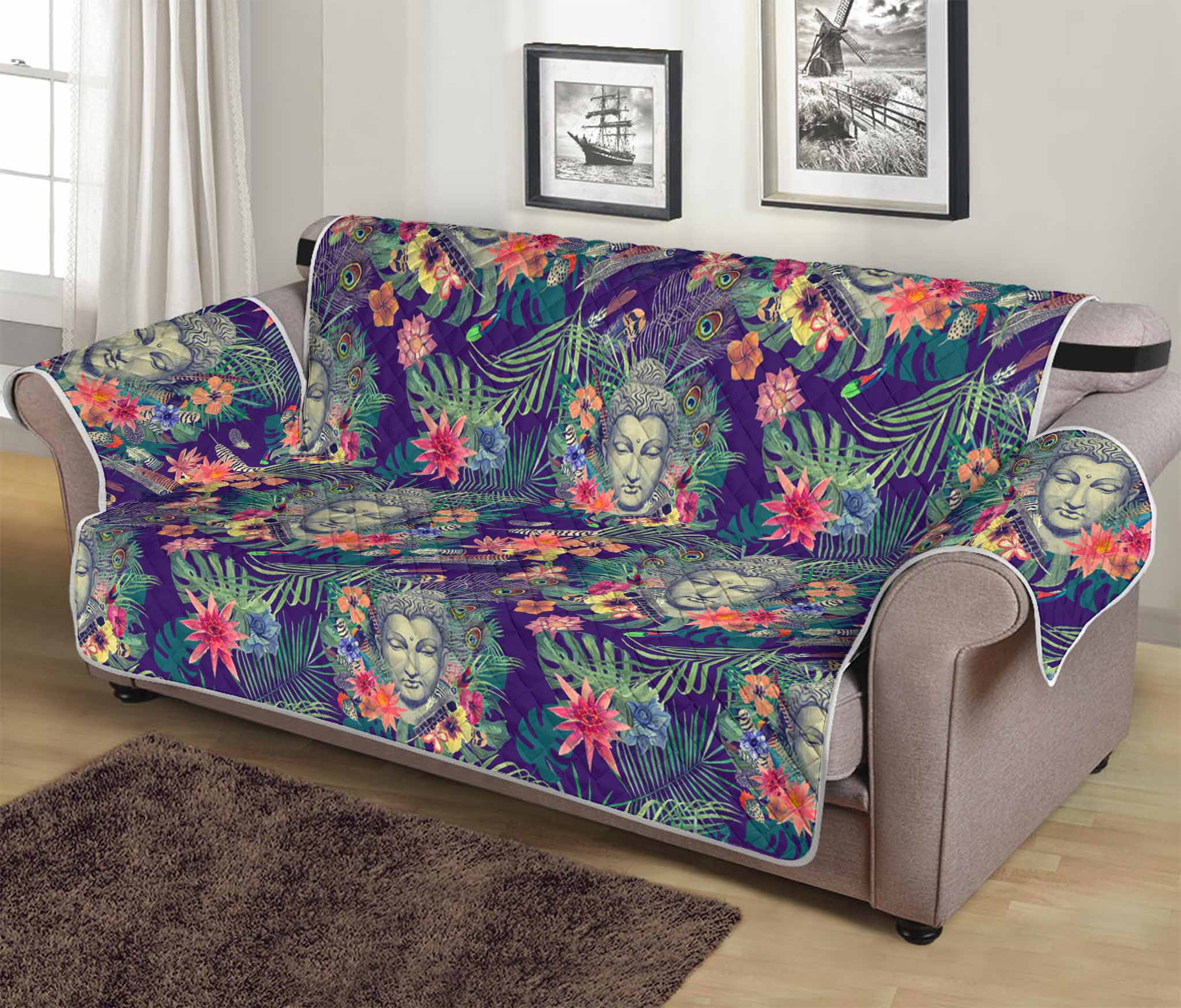 Tropical Buddha Print Sofa Protector