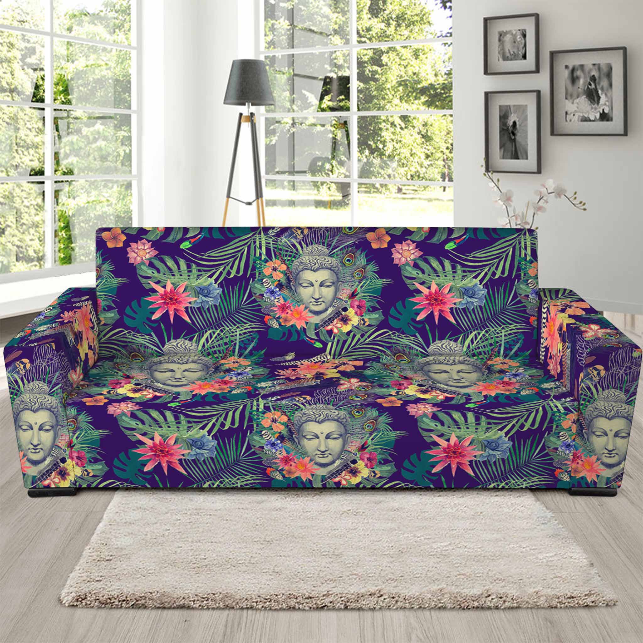 Tropical Buddha Print Sofa Slipcover