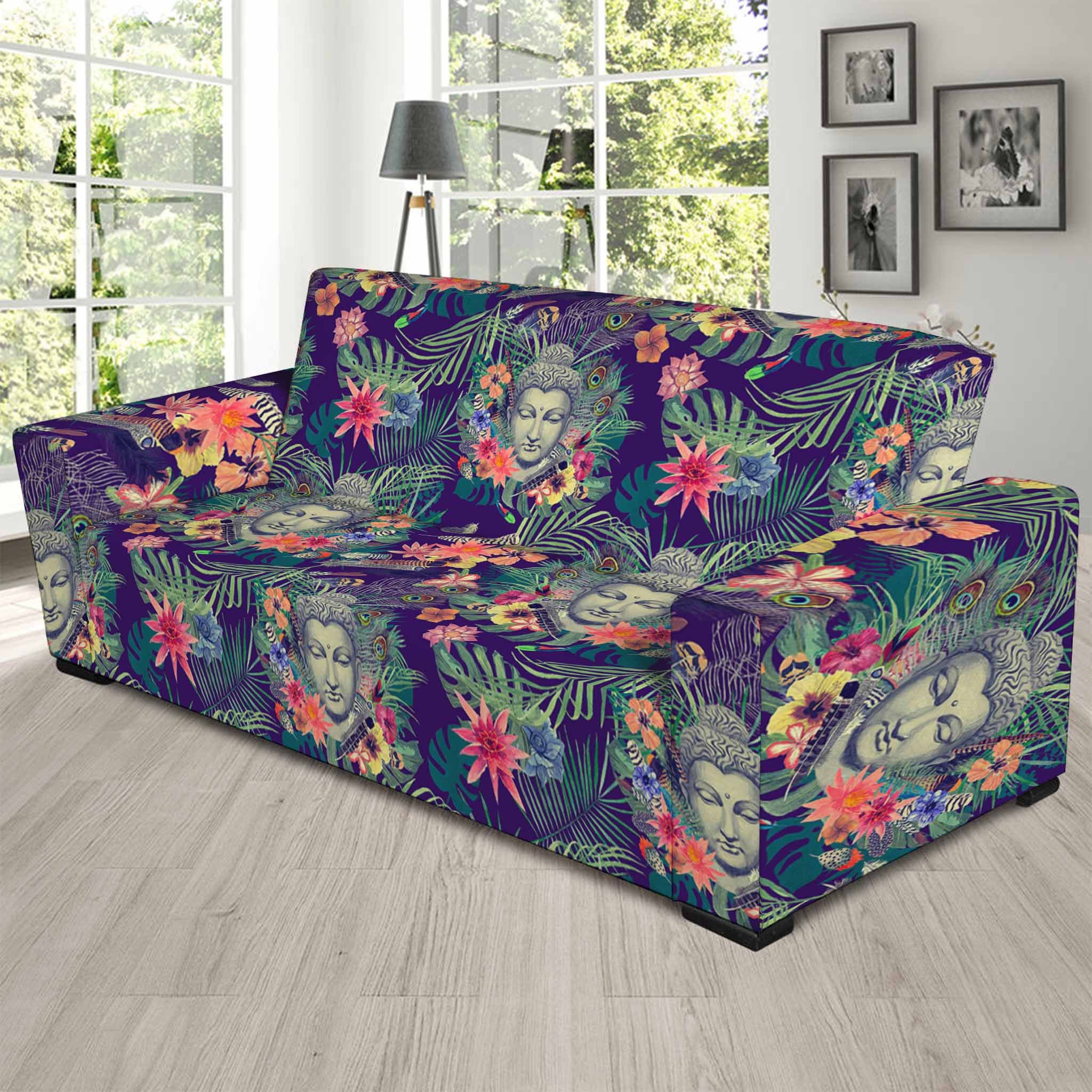 Tropical Buddha Print Sofa Slipcover