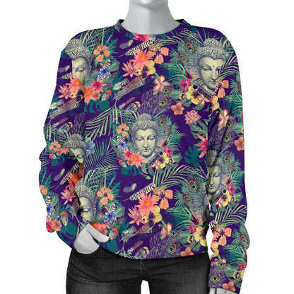 Tropical Buddha Print Women's Crewneck Sweatshirt GearFrost