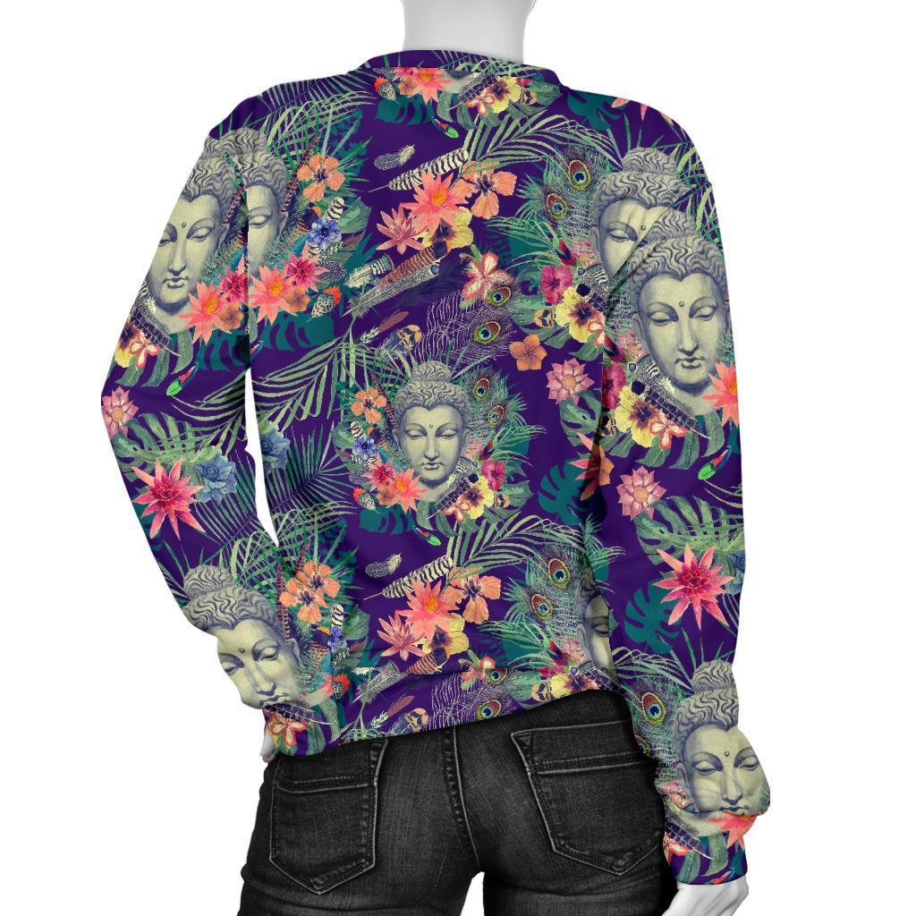 Tropical Buddha Print Women's Crewneck Sweatshirt GearFrost