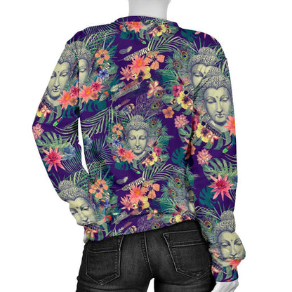 Tropical Buddha Print Women's Crewneck Sweatshirt GearFrost