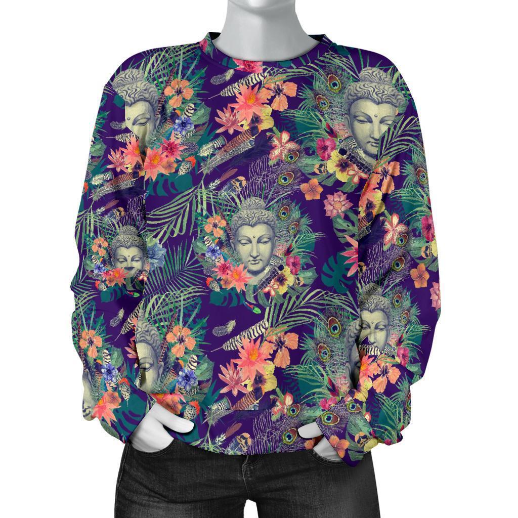 Tropical Buddha Print Women's Crewneck Sweatshirt GearFrost