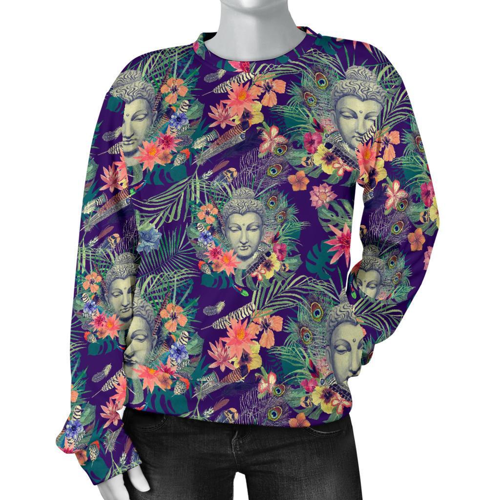 Tropical Buddha Print Women's Crewneck Sweatshirt GearFrost