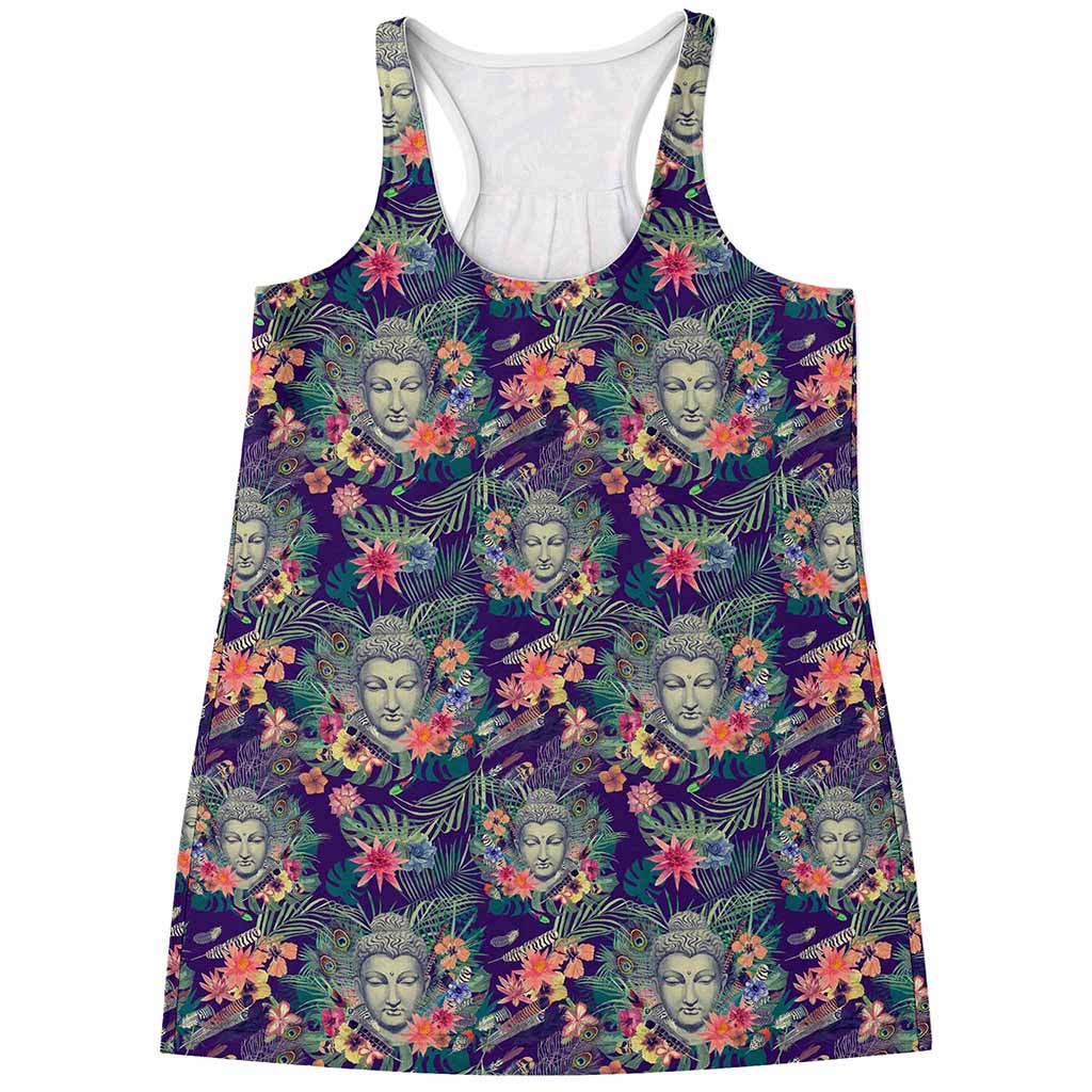 Tropical Buddha Print Women's Racerback Tank Top