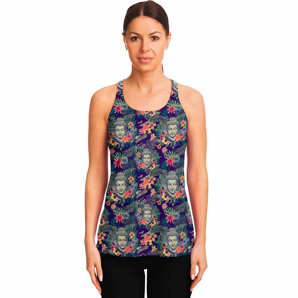 Tropical Buddha Print Women's Racerback Tank Top