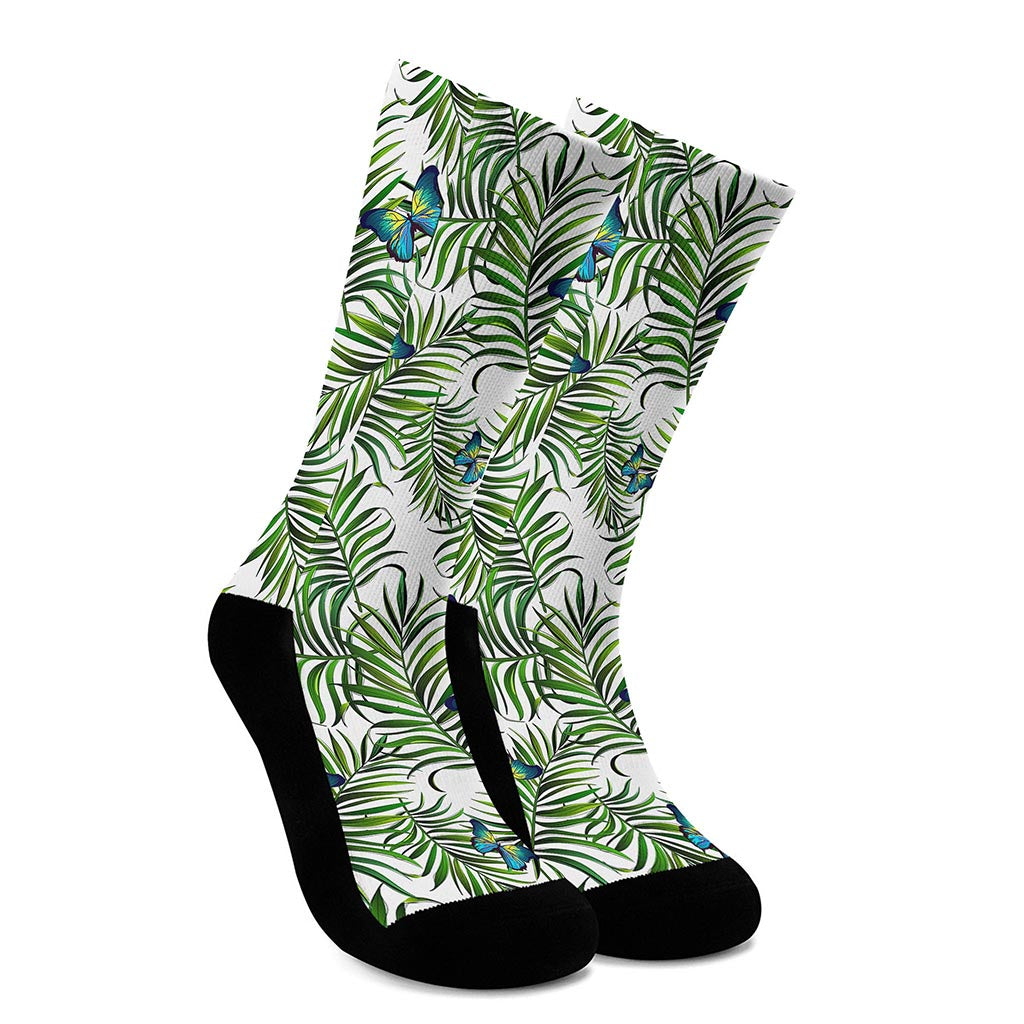 Tropical Butterfly Pattern Print Crew Socks