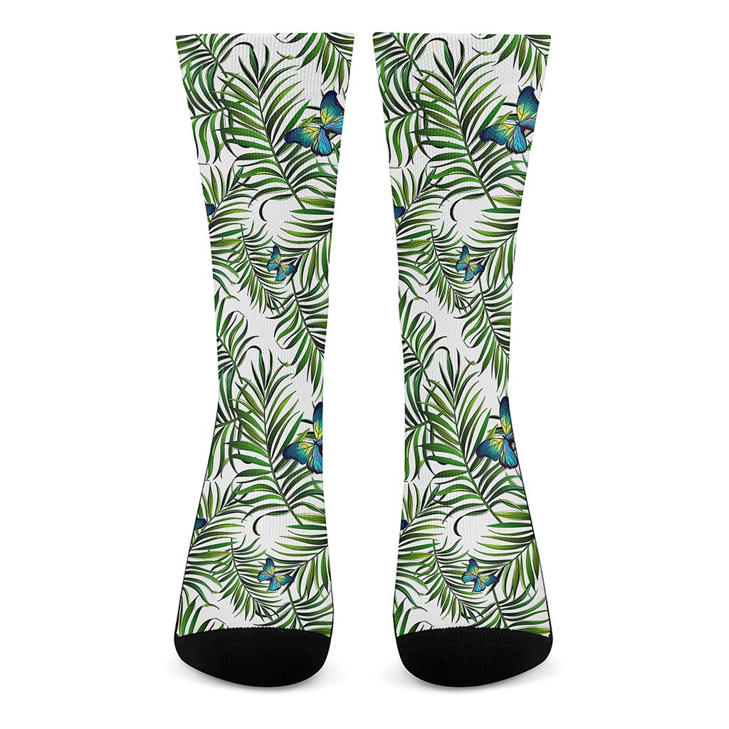 Tropical Butterfly Pattern Print Crew Socks
