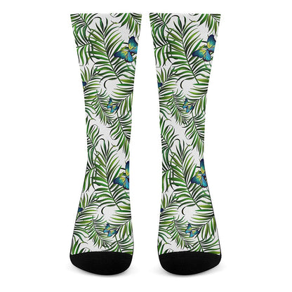 Tropical Butterfly Pattern Print Crew Socks
