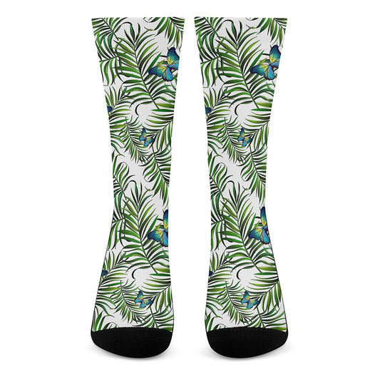 Tropical Butterfly Pattern Print Crew Socks