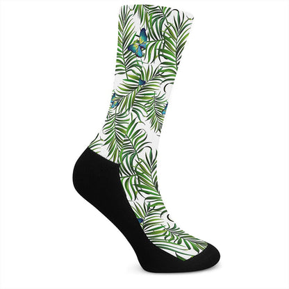 Tropical Butterfly Pattern Print Crew Socks
