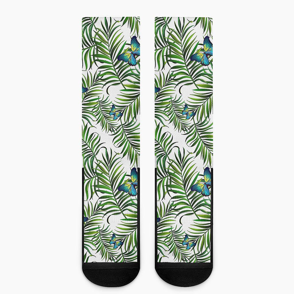 Tropical Butterfly Pattern Print Crew Socks