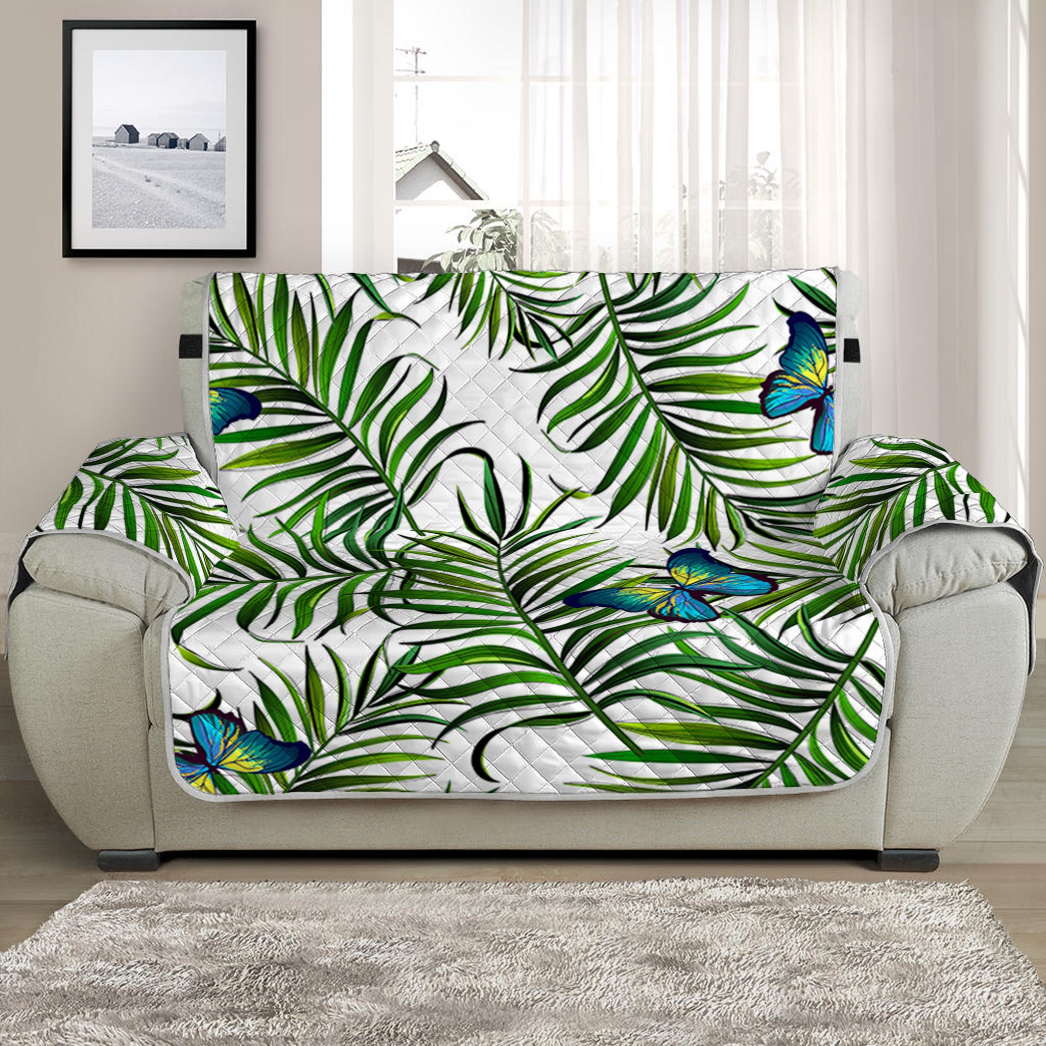 Tropical Butterfly Pattern Print Half Sofa Protector