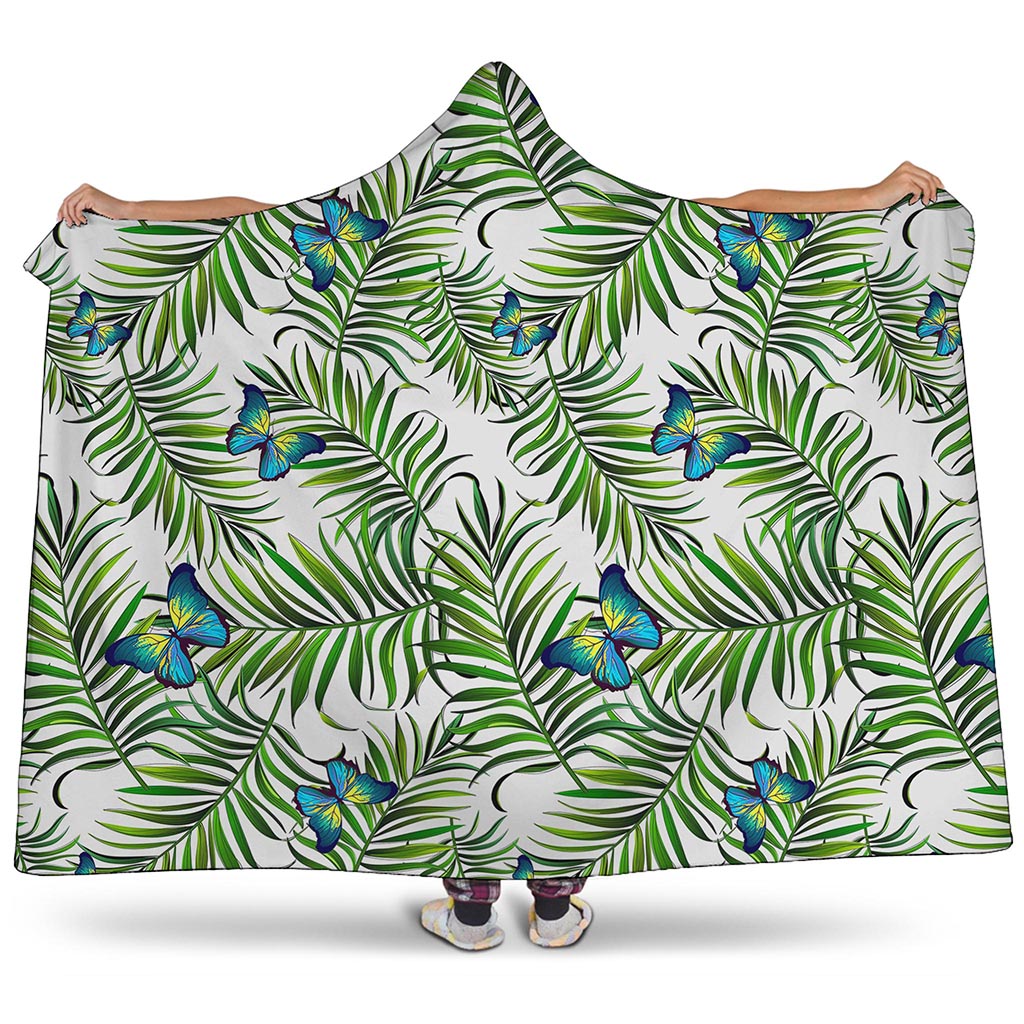 Tropical Butterfly Pattern Print Hooded Blanket