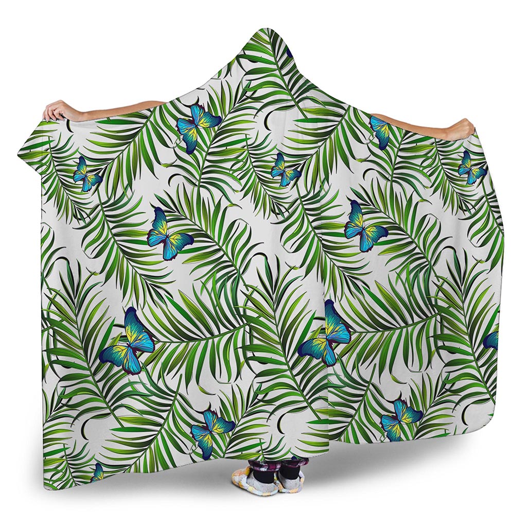 Tropical Butterfly Pattern Print Hooded Blanket