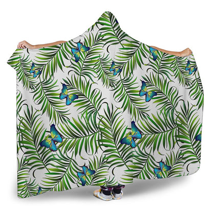 Tropical Butterfly Pattern Print Hooded Blanket