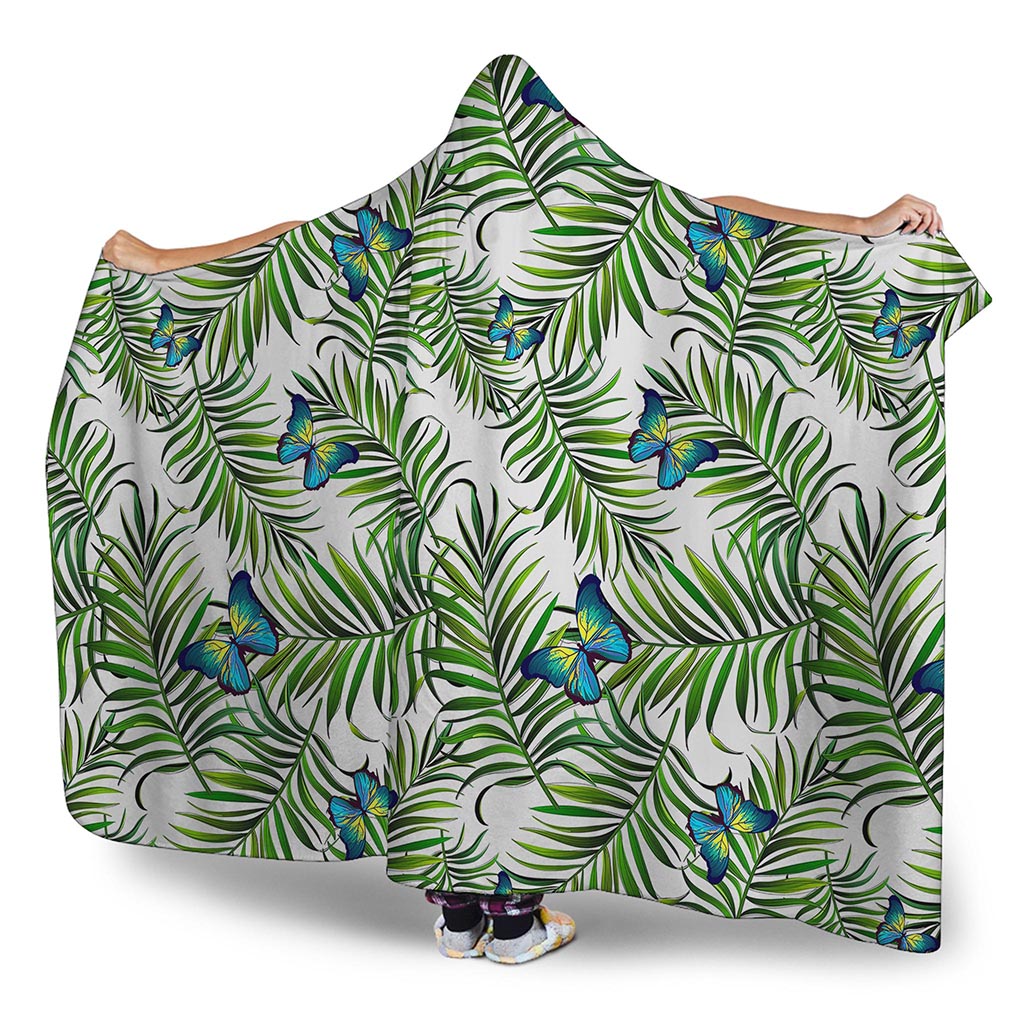 Tropical Butterfly Pattern Print Hooded Blanket