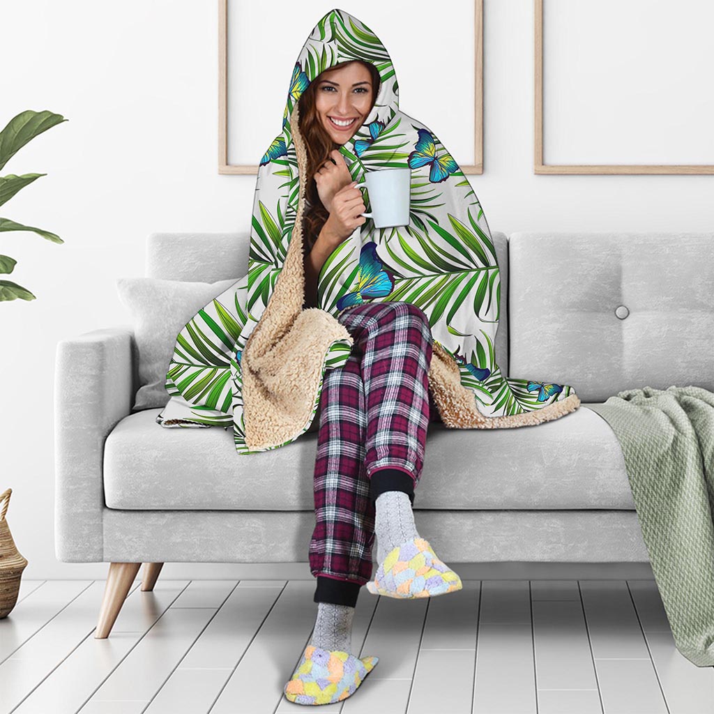 Tropical Butterfly Pattern Print Hooded Blanket
