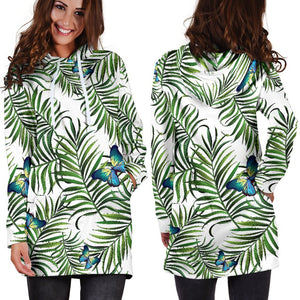 Tropical Butterfly Pattern Print Hoodie Dress GearFrost