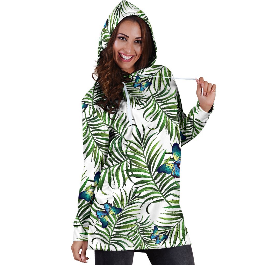 Tropical Butterfly Pattern Print Hoodie Dress GearFrost