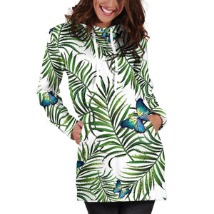 Tropical Butterfly Pattern Print Hoodie Dress GearFrost